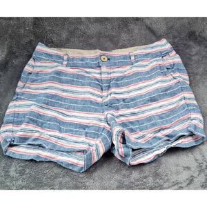 British Khaki Striped Shorts Cotton Linen Summer Womens Size 6